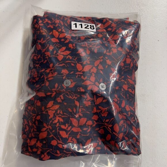 LOFT Women's Forever Navy Long Sleeve Shimmer Floral Blouse fall M - Picture 9 of 9